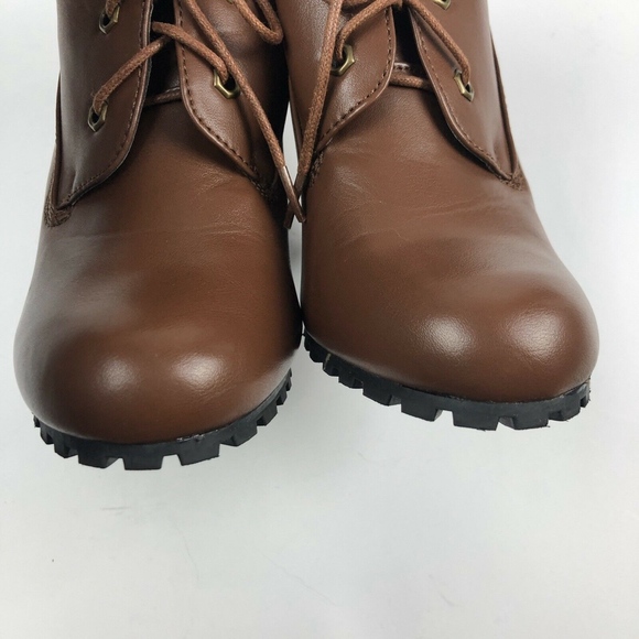 Bamboo Brown Lace Up Ankle Boots MOZZA-27L - Picture 6 of 8